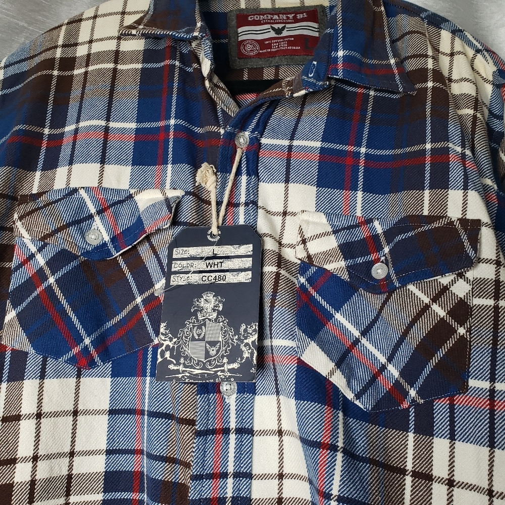 Company 81 Mens Size Large Blue Flannel Plaid Long Sleeve Shirt